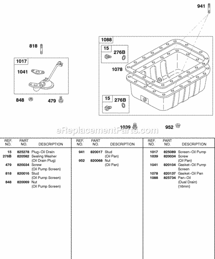 Oil Pan Oil Pump Screen Diagram and Parts List for 587447-0205-E2  Briggs and Stratton Engine